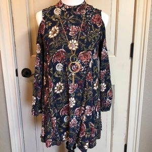 Angie Cold Shoulder Floral Mini Dress/Tunic
